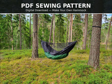 Load image into Gallery viewer, GOG Hammock PDF Sewing Pattern - Ultralight Camping Hammock with Underquilt and Bug Net, Digital Download