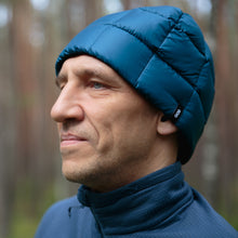 Load image into Gallery viewer, Goose Down Beanie – Blue, Ultralight Packable Winter Hat for Hiking &amp; Outdoor Adventures