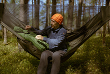 Load image into Gallery viewer, Goose Down Beanie – Orange, Ultralight Packable Winter Hat for Hiking &amp; Outdoor Adventures